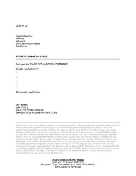 Mitteilung zur Vertraulichkeit von E-Mails und Ausschlussklausel - Vorlagen und Muster | Biztree.com