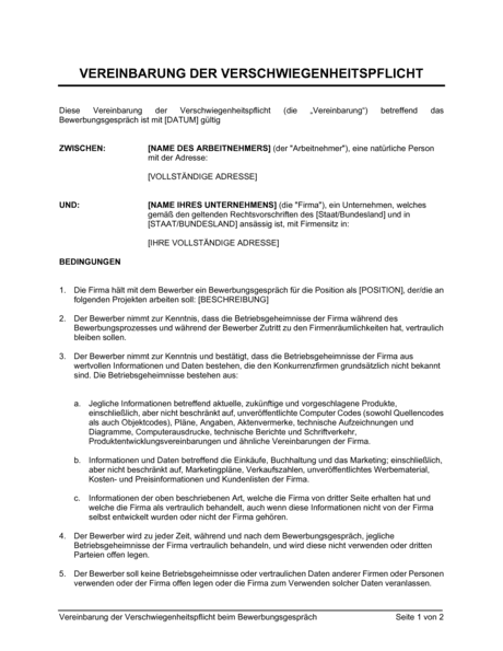Vereinbarung der Verschwiegenheitspflicht beim Bewerbungsgespräch ...