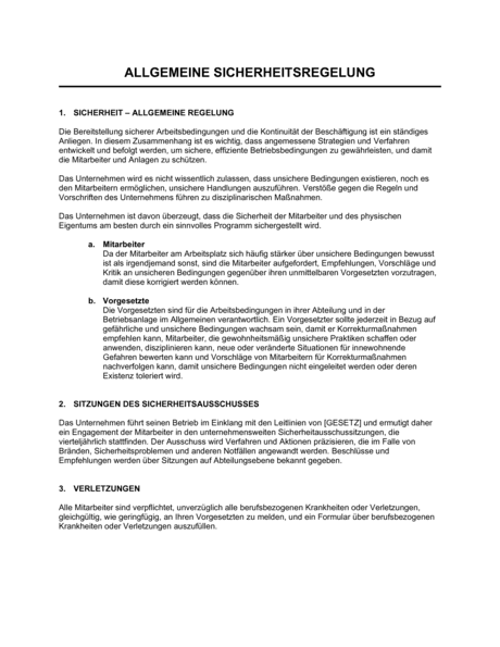Allgemeine Sicherheitsregelung - Vorlagen und Muster | Biztree.com