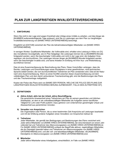 Plan zur langfristigen Invaliditätsversicherung - Vorlagen und Muster | Biztree.com